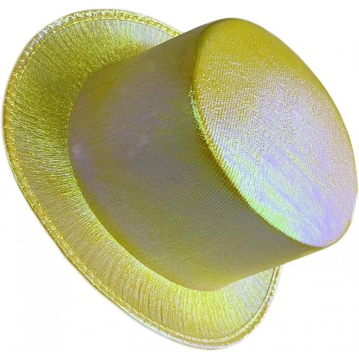 HEYF Sarı Renk Işıltılı Hologram Kumaş Kaplama Fötr Silindir Şapka Yetişkin Boy