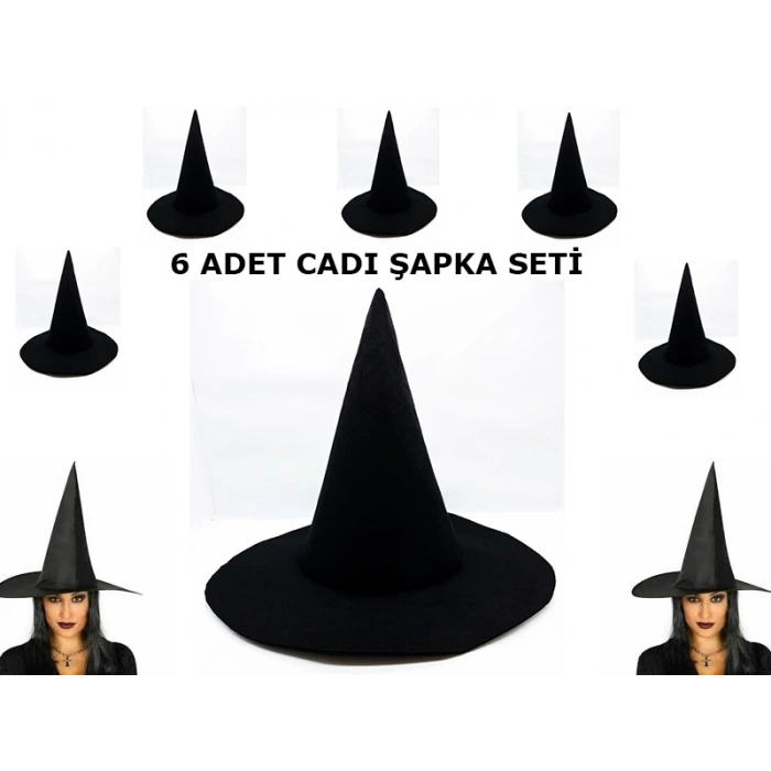 HEYF Siyah Cadı Şapkası Keçe Yetişkin Boy 6 Adet