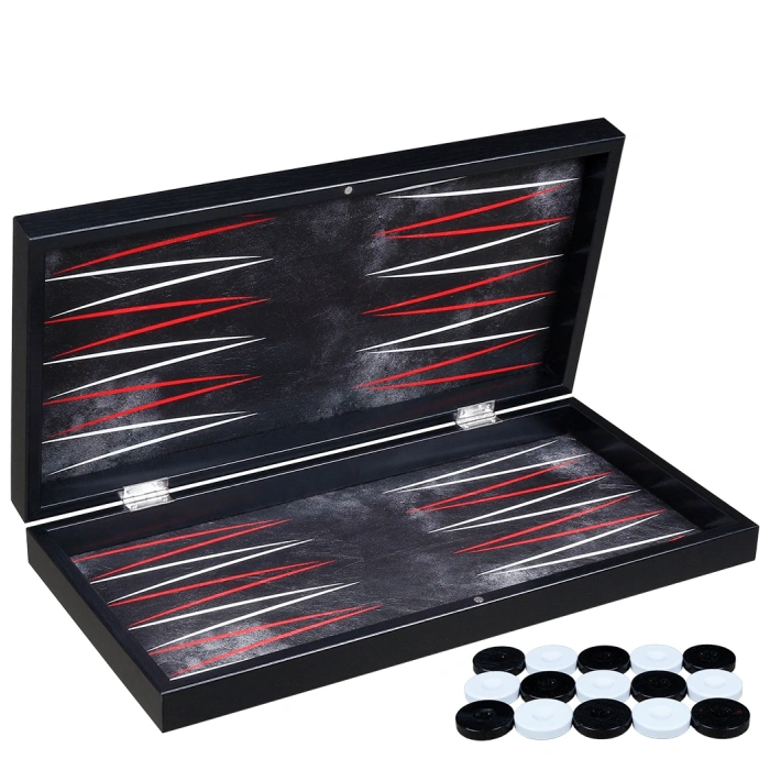 Siyah Deri Kaplamalı Özel Tasarım Tavla Seti