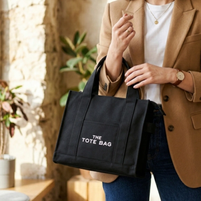 Siyah Kanvas Yumuşak Kol Çantası The Tote Bag