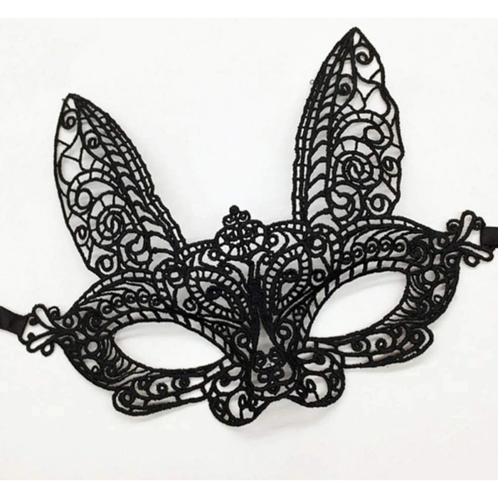 HEYF Siyah Renk Dantel Kesim Dantel İşlemeli Balo Parti Maskesi 7 No