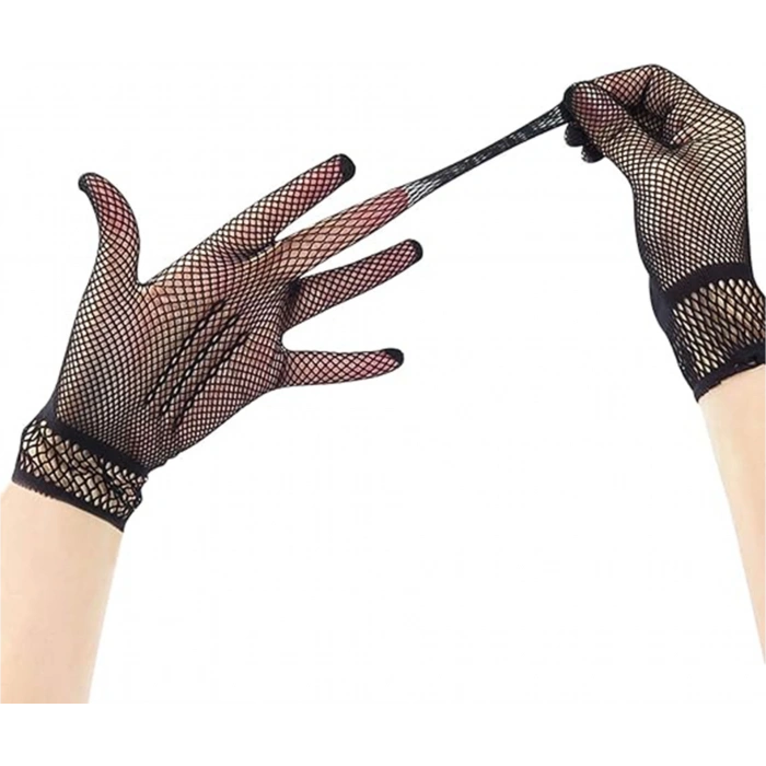 HEYF Siyah Renk Likralı File Eldiven Parmaklı Örgü Eldiven Yetişkin Boy