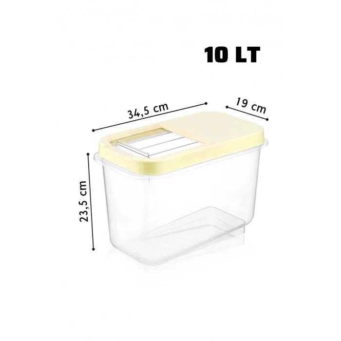 Sürgülü Kapaklı 10 Lt Erzak Bakliyat Un Şeker Saklama Kabı