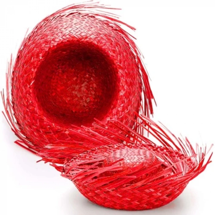 Tropikal Parti Kırmızı Hasır Hawaii Şapkası