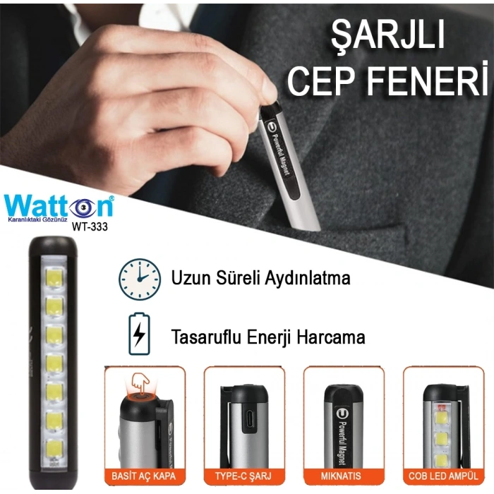 Type-c Girişli Miknatisli Şarjlı Cep Feneri Wt-333