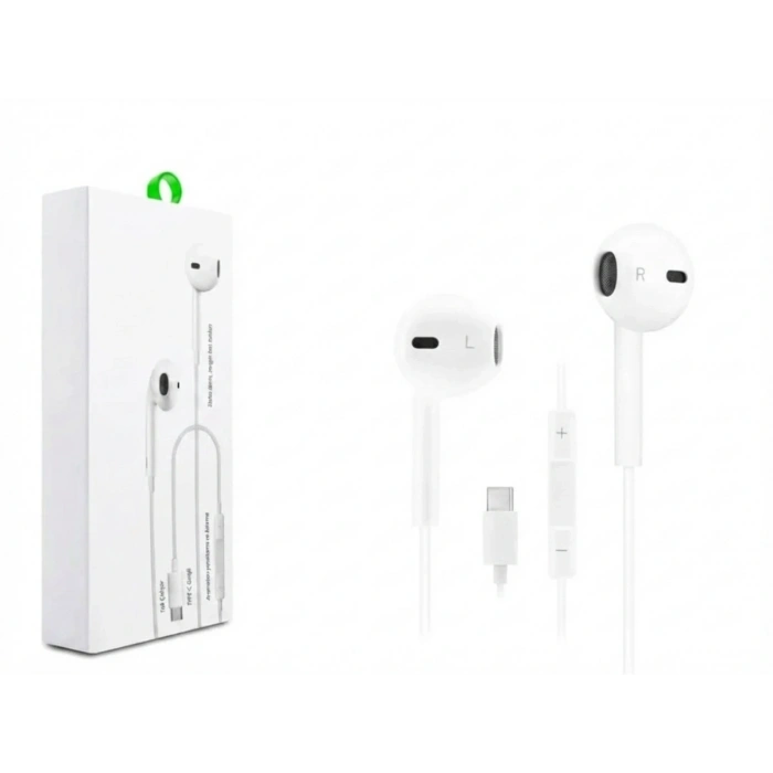 Type-c Mikrofonlu Kablolu Kulaklık - Ses Kontrol Tuşlu Beyaz (tüm Type-c Cihazlarla Uyumlu)