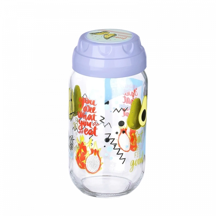 Vintage  Dekoratif  Desenli Cam Kavanoz 1000 Ml - 33,8 Oz - Avokado