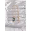 HEYF 316L Çelik Gold Renk Mavi Mineli Güneş Model Tarot Kolye