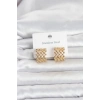 HEYF 316L Çelik Gold Renk Motif Desenli Halka Kadın Küpe