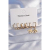 HEYF 316L Çelik Gold Renk Oval Tasarım Kuş Model Küpe Seti