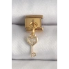 HEYF 316L Çelik Gold Renk Sallantı Zirkon Taşlı Kalpli Anahtar Model Nomination Charm