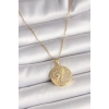 HEYF 316L Çelik Gold Renk Zincir Zirkon Taşlı Ay Güneş İşlemeli Madalyon Model Kadın Kolye