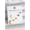 HEYF 316L Çelik Gold Renk Zirkon Taşlı Hilal Model Kadın Küpe Seti