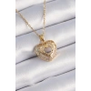 HEYF 316L Çelik Gold Renk Zirkon Taşlı Kalp Model Vintage Kadın Kolye