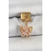 HEYF 316L Çelik Sallantılı Zirkon Taşlı Çiçek Figürlü Kelebek Model Gold Renk Nomination Charm