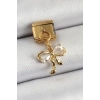 HEYF 316L Çelik Sallantılı Zirkon Taşlı Fiyonk Model Gold Renk Nomination Charm