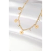 HEYF 316L Çelik Taşlı Gold Renk Çoklu Çiçek Kolye