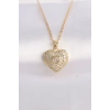 HEYF 316L Çelik Zincir Altın Renk Zirkon Taşlı Kalp Kolye