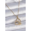 HEYF 316L Çelik Zincir Gold Renk Zirkon Taşlı Kalp Model Melek Detay Kadın Kolye