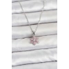 HEYF 316L Çelik Zincir Gümüş Renk Pembe Zirkon Taşlı Lotus Model Kadın Kolye