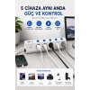 HEYF 5’li Akım Korumalı Çoklu Priz 2 Metre Kablolu 3680w 16a 5 Anahtarlı 2usb-a 2 Usb-c Pd 20w Hızlı Ftr-28