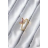 HEYF Gold Renk Pembe Zirkon Taşlı Kelebek Model Kadın Yüzük