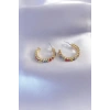 HEYF Gold Renk Yarım Halka Model Renkli Kristal Taşlı Kadın Küpe