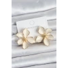 HEYF Krem Mineli Çiçek Model Pirinç Kadın Küpe