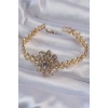 HEYF Pirinç Gold Renk İri Zirkon Taşlı Çiçek Figürlü Bileklik