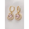 HEYF Pirinç Gold Renk Pembe Zirkon Taşlı Yıldız Detay Ay Küpe