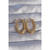 HEYF Pirinç Gold Renk Zirkon Taşlı Oval Model Küpe