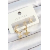 HEYF Pirinç Zirkon Taşlı Çiçek Ve Ay Model Gold Renk 3lü Çift Kadın Küpe Set