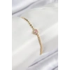 HEYF Pirinç Zirkon Taşlı Kalp Model Ezme Zincir Gold Renk Kadın Bileklik