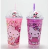 HEYF Sevimli Hello Kitty Işıklı Pipetli Boncuklu Suluk & Bardak 400 Ml  Alk4706