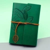HEYF Yeşil Deri Kapaklı Yaprak Desenli Defter