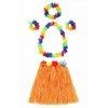 HEYF Yetişkin Ve Çocuk Uyumlu Luau Aloha Hawaii Turuncu Etek Ve Renkli Kolye Taç 2 Adet Bileklik Seti