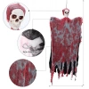 HEYF Led Işıklı Kahkaha Atan Sesli Sensörlü Ürpertici Kuru Kafa Kanlı Korku Hayalet Saçaklı Dekor 90x50 Cm