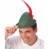 Peter Pan Şapkası Yeşil Renk Kırmızı Tüylü