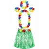 Yetişkin Ve Çocuk Uyumlu Luau Aloha Hawaii Yeşil Etek Ve Renkli Kolye Taç 2 Adet Bileklik Seti