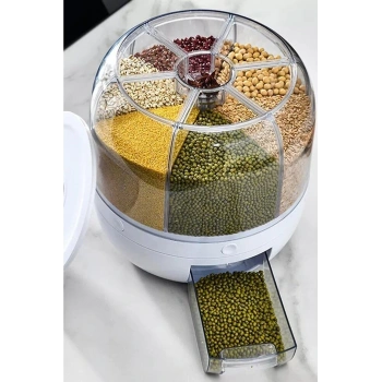 360° Dönebilen Kuru Gıda Ve Bakliyat Organizeri 6 Bölmeli Hava Geçirmez Saklama Kabı 6 Lt