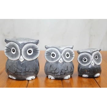 HEYF Ahşap 3lü Baykuş Seti Polos:2