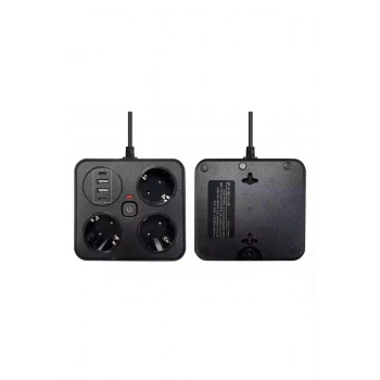 Akım Korumalı Anahtarlı Priz - 3x Priz - 2x Usb - 2x Type-c - 2 Mt Kablo Hızlı Şarj Özellikli Siyah