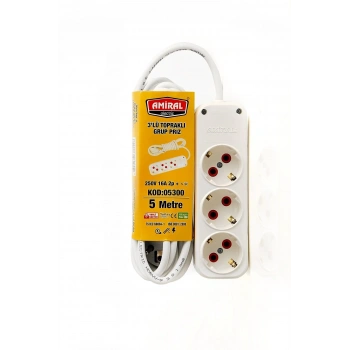 HEYF Amiral 3 Lü Topraklı 5 Metre Kablolu Grup Priz