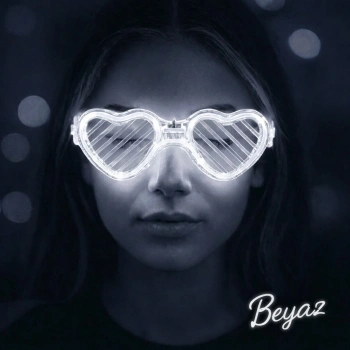 Beyaz Led Işıklı Kalp Gözlük – 3 Modlu Parti & Glow Gözlüğü
