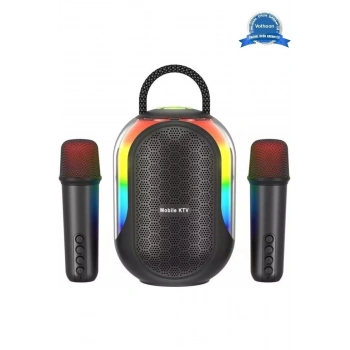 Bluetooth Çift Mikrofonlu Kablosuz Karaoke Rgb Işıklı Yüksek Sesli Müzik 4 Ses Degıstırme