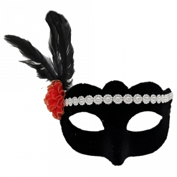 Gümüş Dantelli Kırmızı Gül Tasarımlı Parti Maskesi