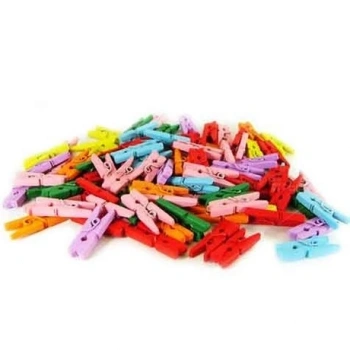 HEYF 100lü Renkli Ahşap Mandal 2.5cm (12li Paket-1200 Adet)