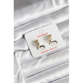 HEYF 14K Gold Renk Kaplama Yarım Halka Zirkon Taşlı CM Kadın Küpe