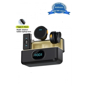 HEYF 2 Adet Profesyonel Kablosuz Yaka Mikrofonu Typce Uyumlu Manyetik Klipsli