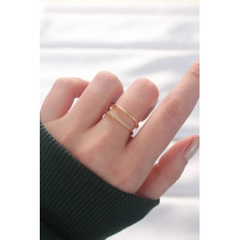 HEYF 2li Görünümlü Su Yolu Tasarımlı Gold Renk Ayarlanabilir Yüzük